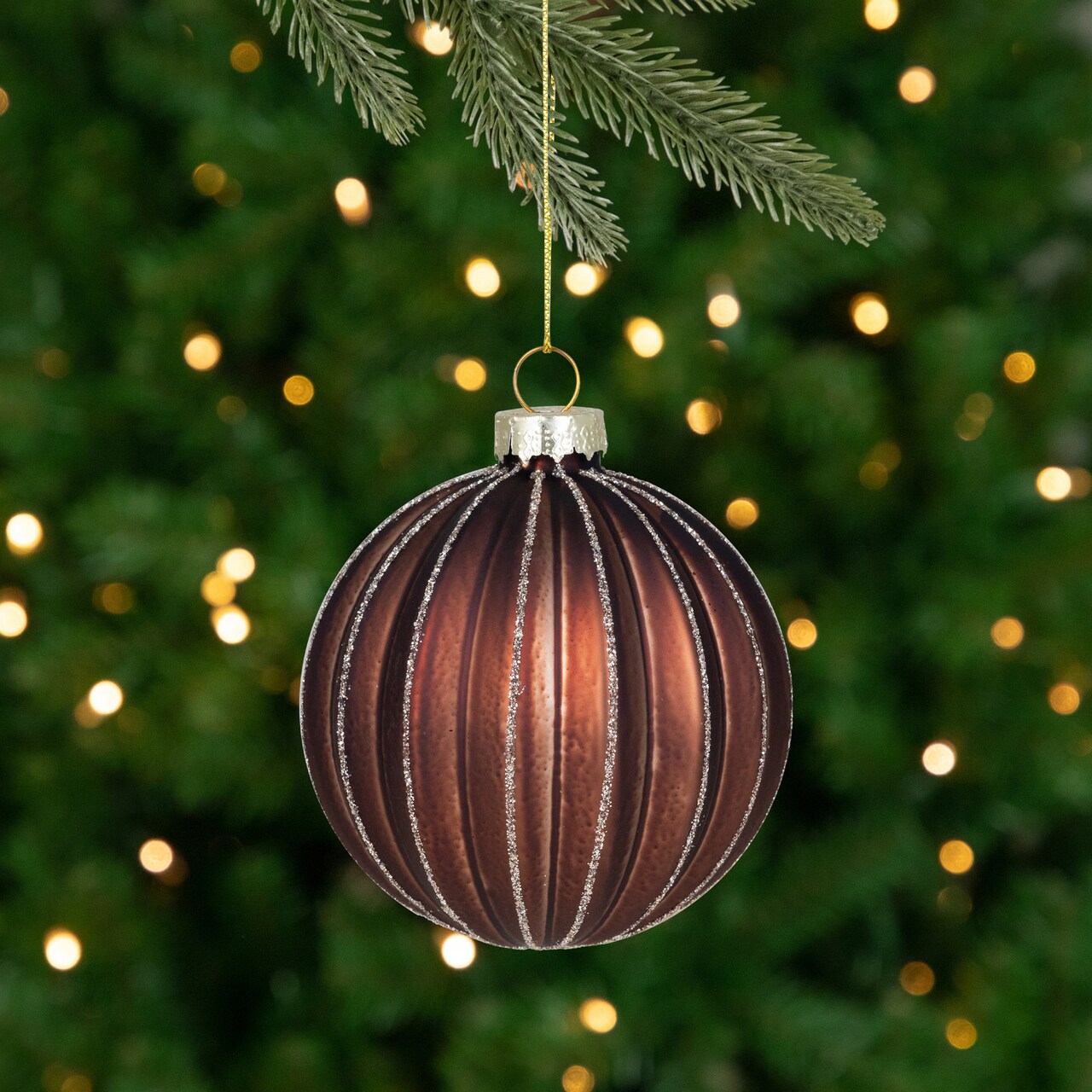 Northlight Glittered Glass Ball Christmas Ornaments - 3" (75mm) - Brown - 4ct